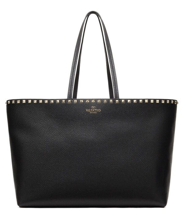 Valentino Large Calfskin Leather Rockstud Shopping Bag Black