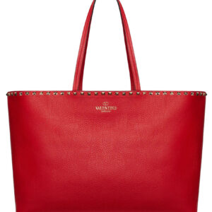 Valentino Large Calfskin Leather Rockstud Shopping Bag Red