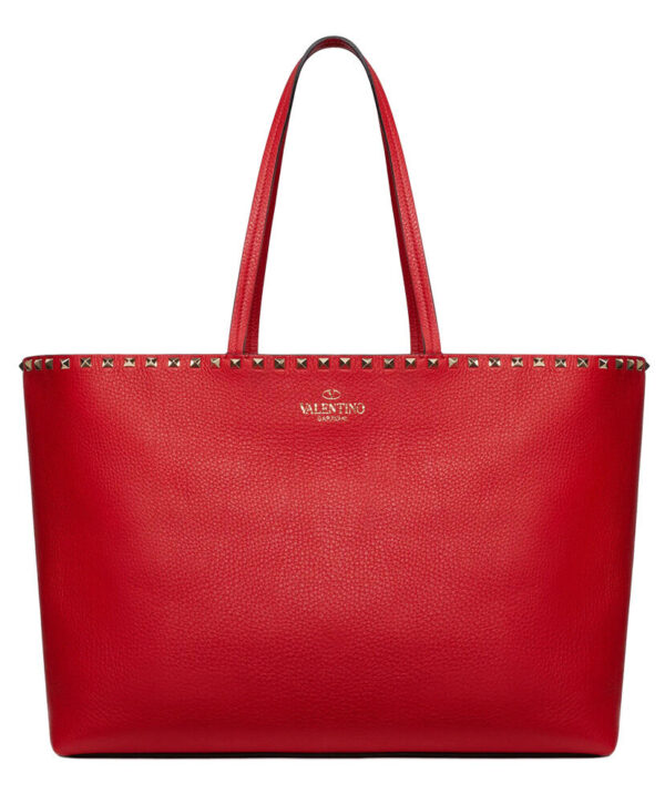 Valentino Large Calfskin Leather Rockstud Shopping Bag Red