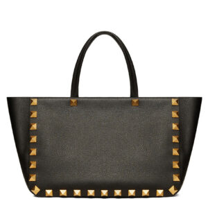 Valentino Roman Stud Grainy Calfskin Tote Bag Black