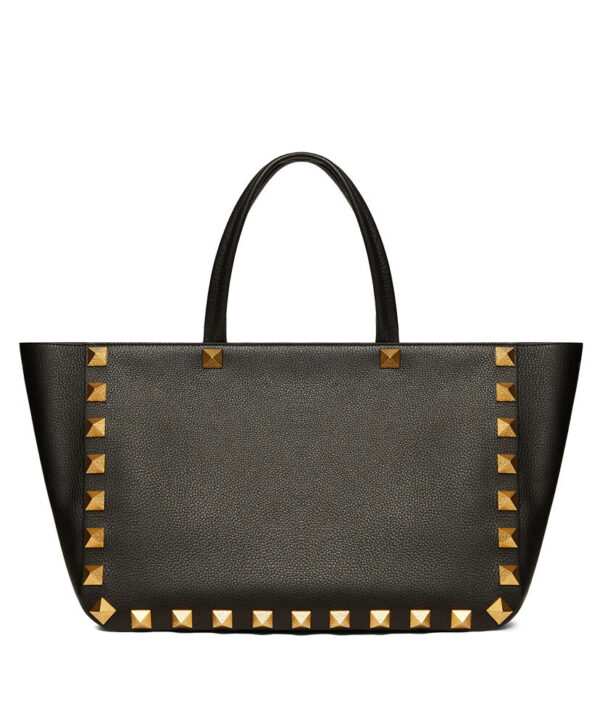 Valentino Roman Stud Grainy Calfskin Tote Bag Black