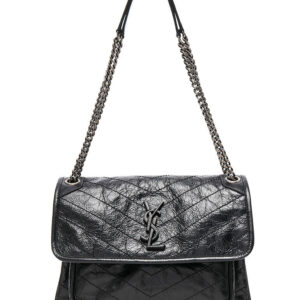 Saint Laurent Niki Medium Shiny Waxy Quilted Shoulder Bag 498894 Black