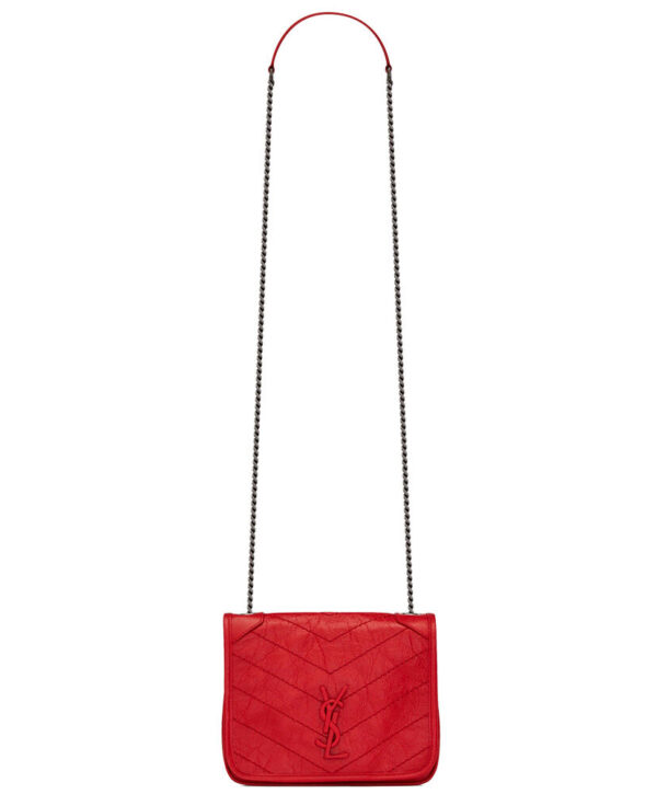 Saint Laurent Niki Chain Wallet In Crinkled Vintage Leather Red