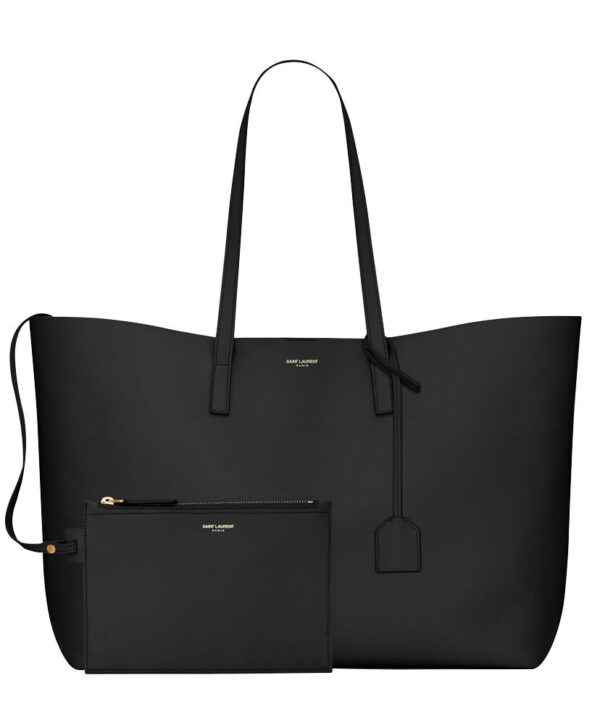 Saint Laurent Calfskin Monogram Shopping Tote Black